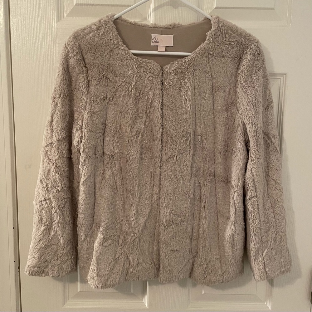 CHELSEA 28 Cream Faux Fur Open Jacket